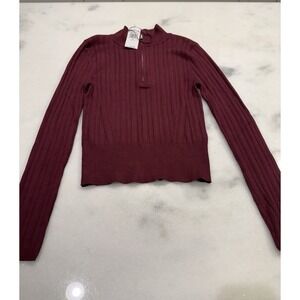 Hooked Up Juniors' Ribbed Quarter-Zip Mock Neck Sweater AC2 Sugar Beet Size Me